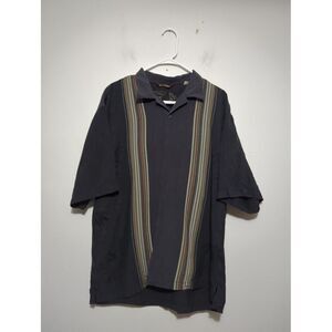 Tommy Bahama‎ Mens Black Pinstripe Embroidered Vacation Tshirt Silk Luau Size XL